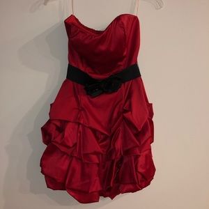 Red strapless dress